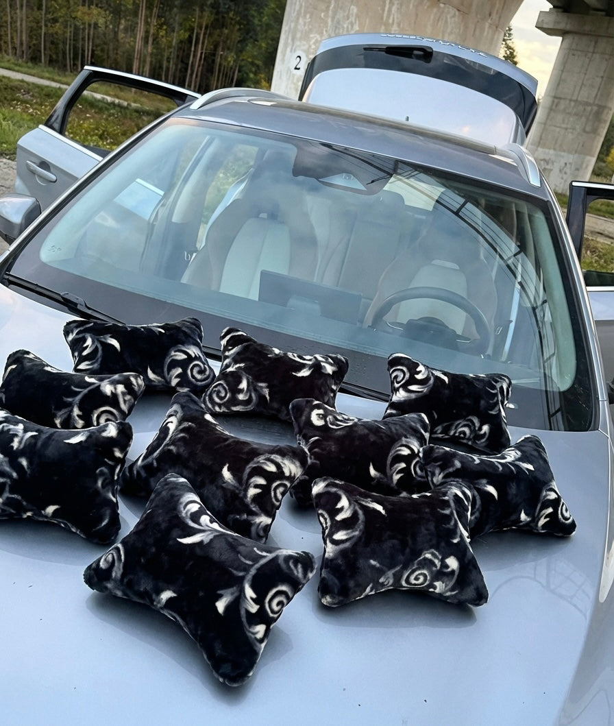 Black/White Floral Car Pillow