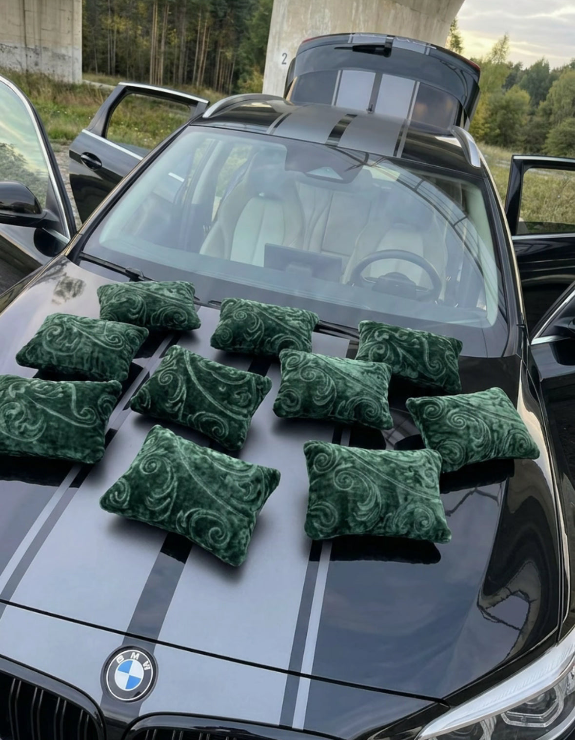 Dark Green Monochrome Car Pillows